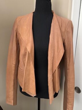Trouvé Tan Leather Draped Open-Front Jacket